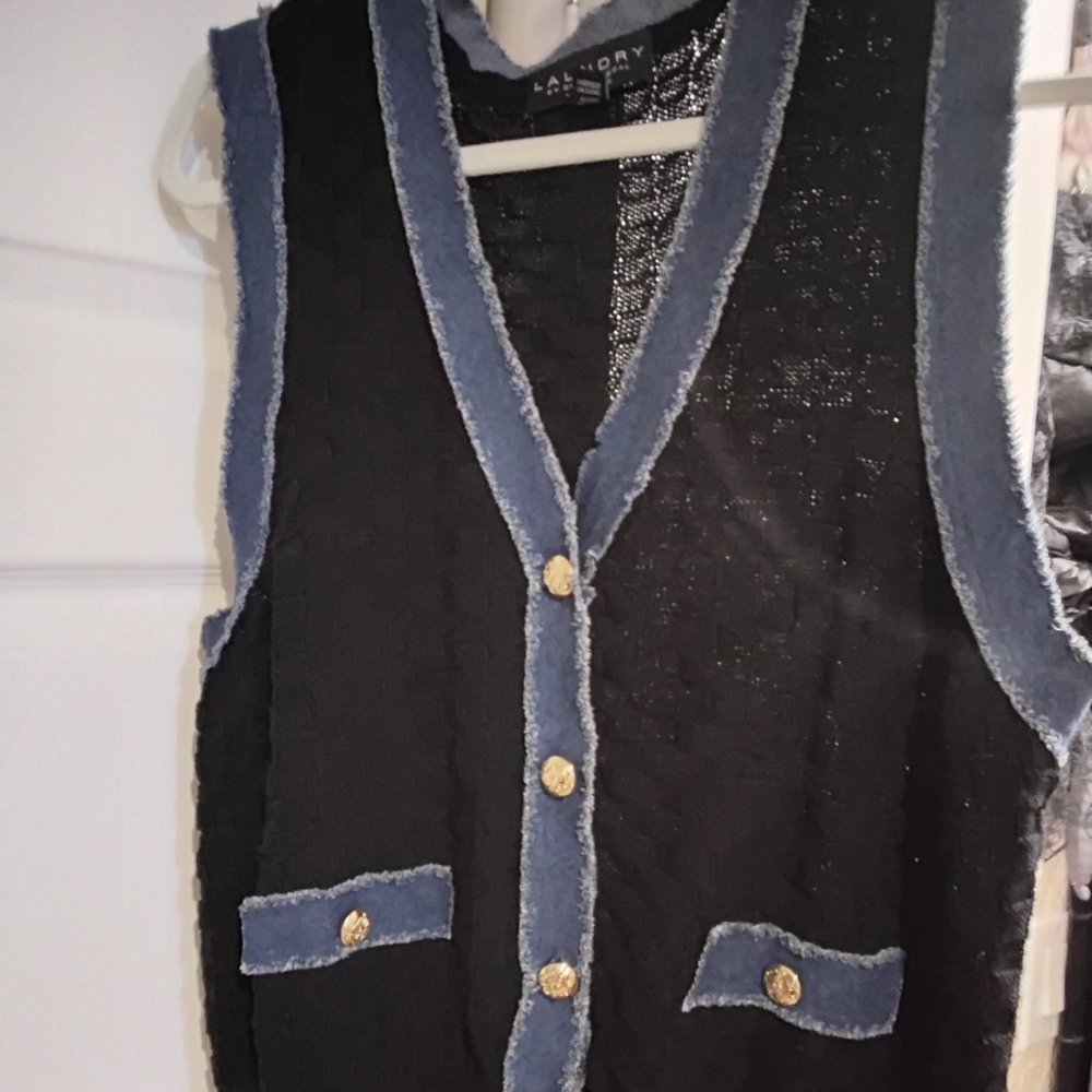 Laundry Black and Blue Vest with Gold Buttons